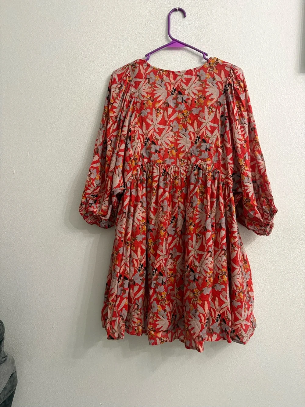 entro Red Floral Puff-Sleeve Kids Dress